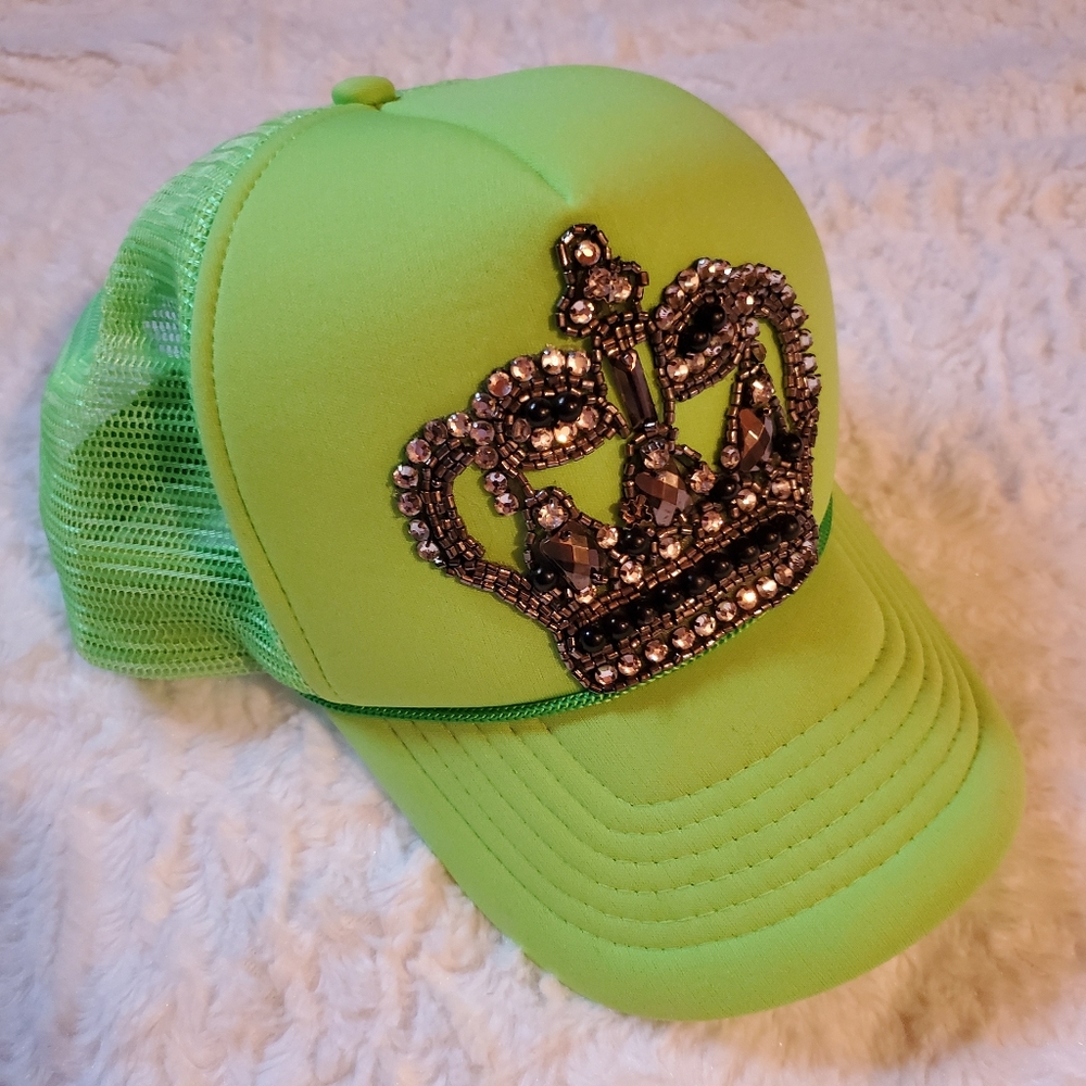Neon Green Trucker Hat Jewel Crown